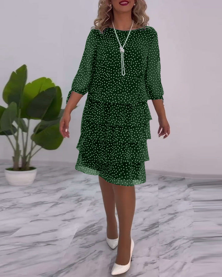 Zofia™ | Elegancka Sukienka w Kropki z Warstwowym Fasonem
