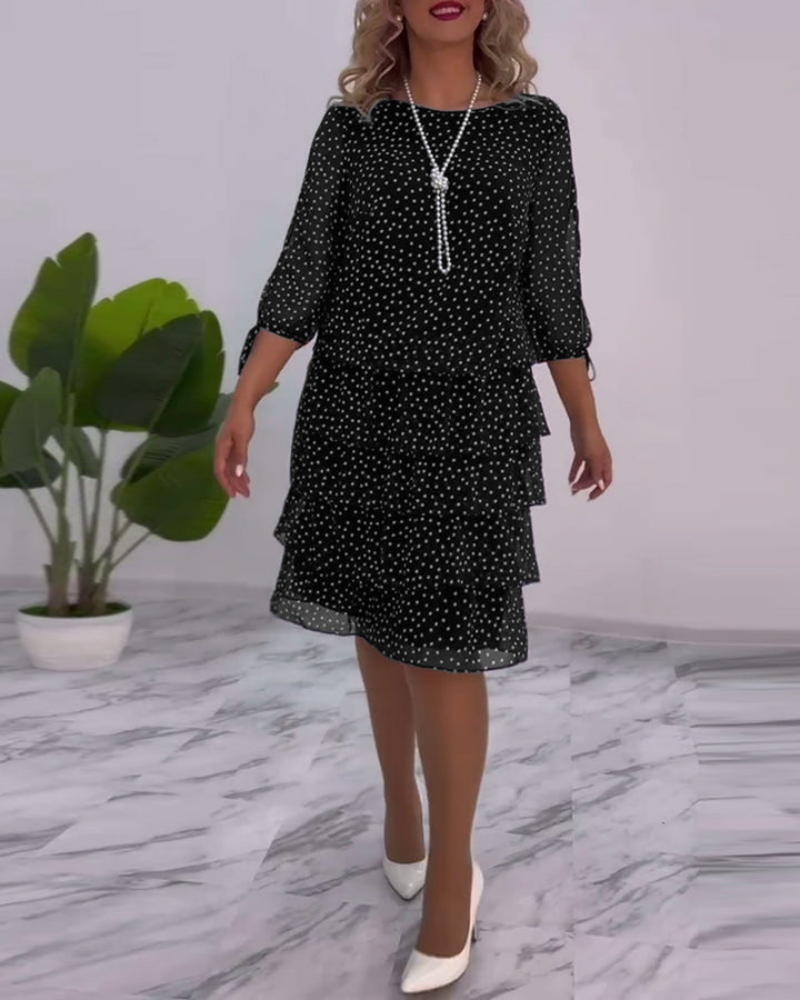 Zofia™ | Elegancka Sukienka w Kropki z Warstwowym Fasonem
