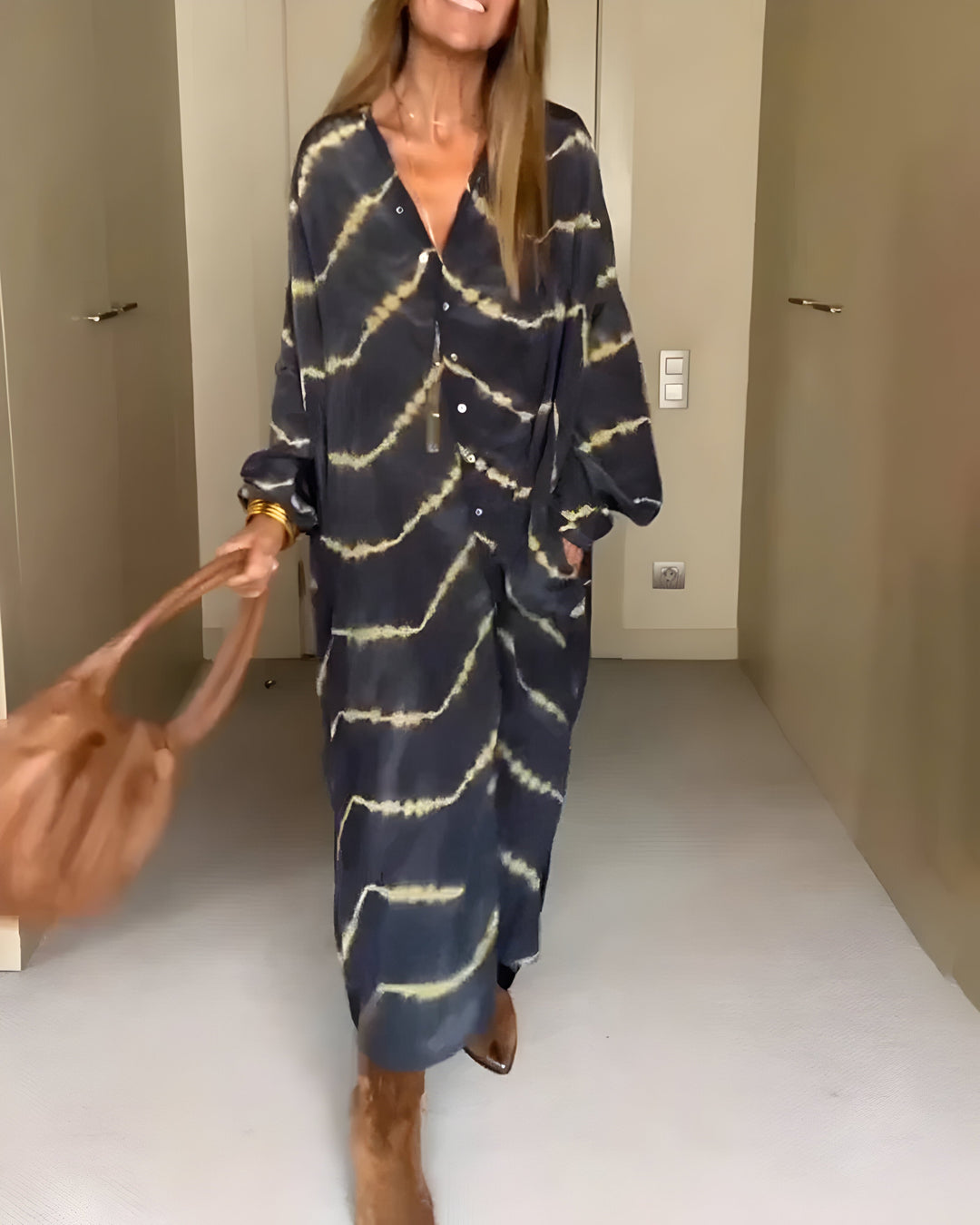 Lena™ | Długa Sukienka Boho w Paski