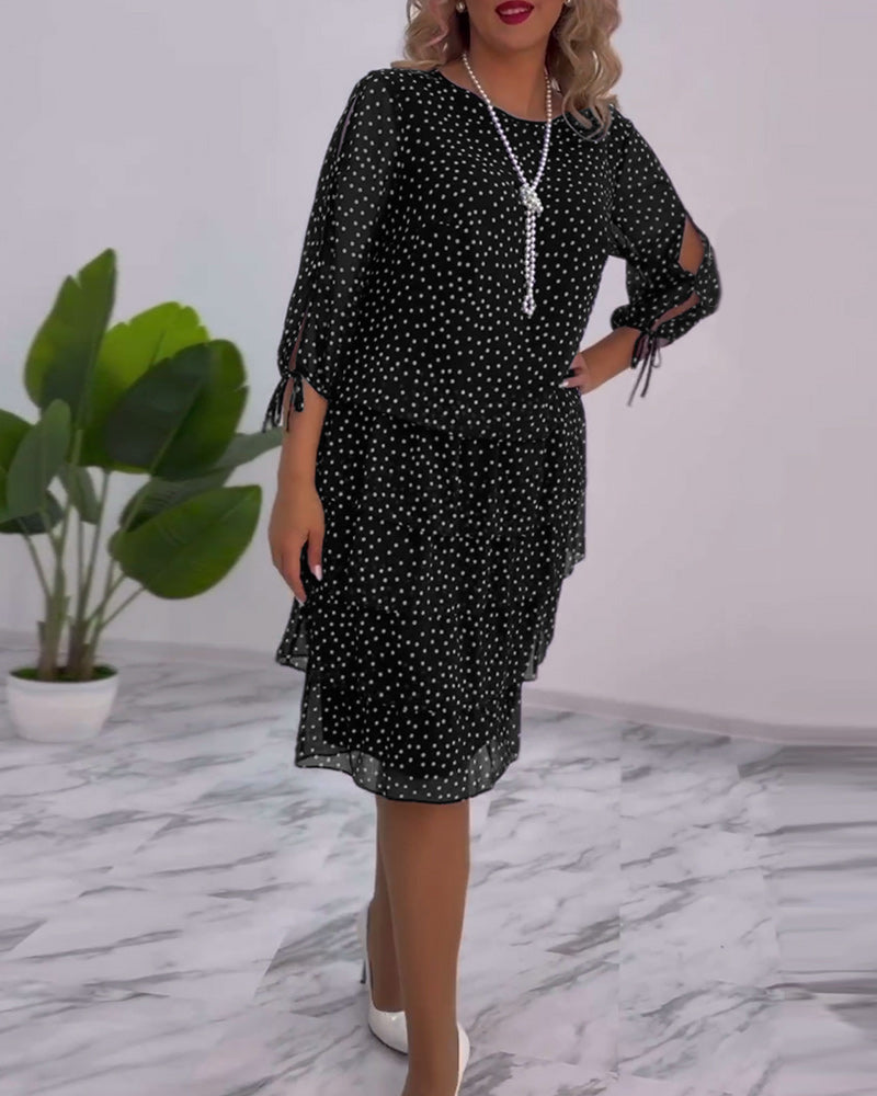 Zofia™ | Elegancka Sukienka w Kropki z Warstwowym Fasonem