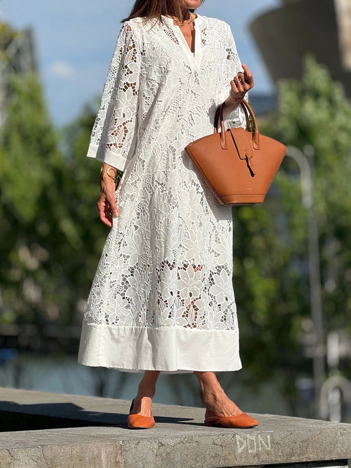 Véronique™ | Elegancka Midi Sukienka z Haftem