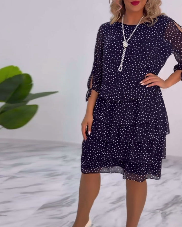 Zofia™ | Elegancka Sukienka w Kropki z Warstwowym Fasonem