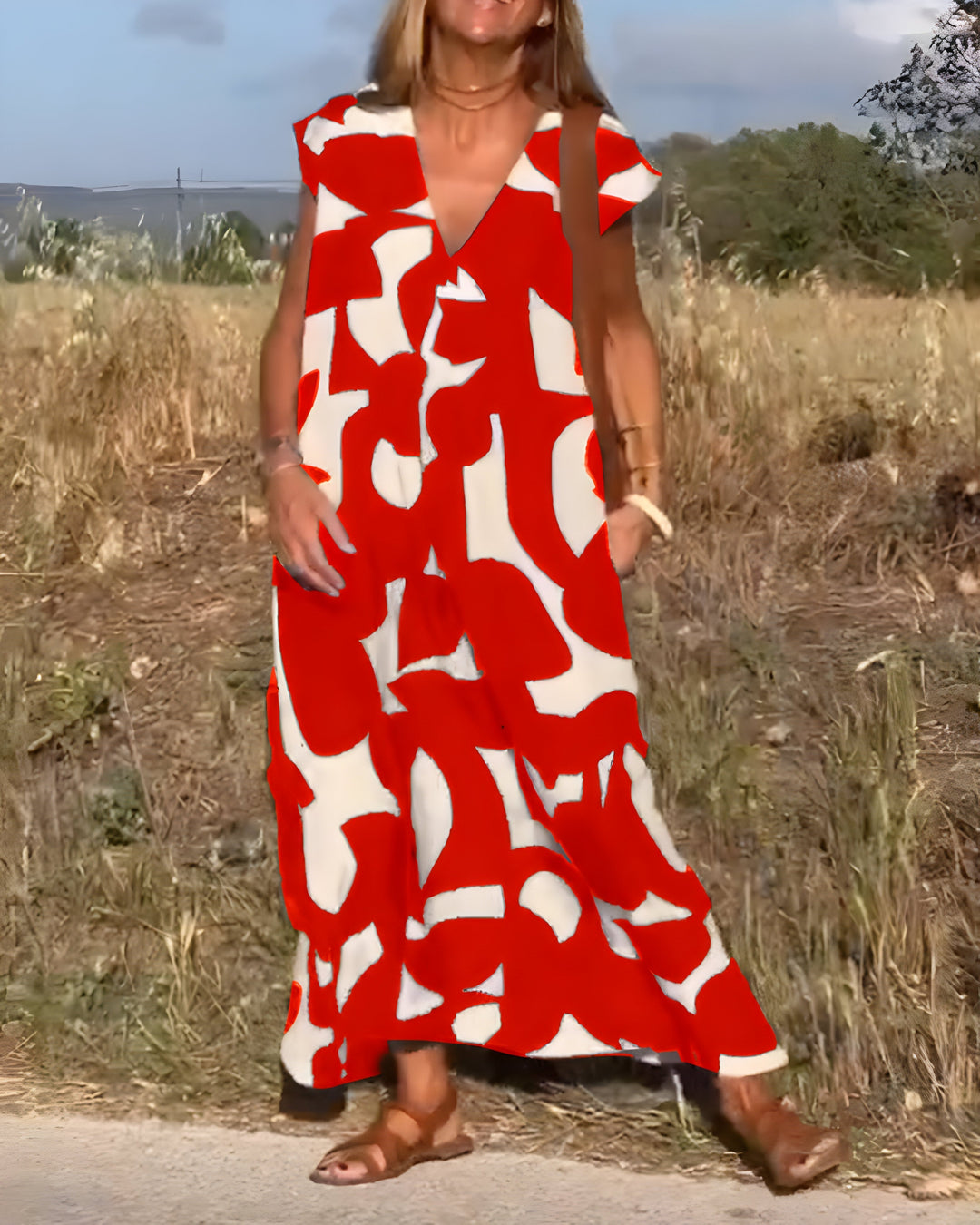 Jacqueline™ | Sukienka w Print i Dekoltem w Kształcie V