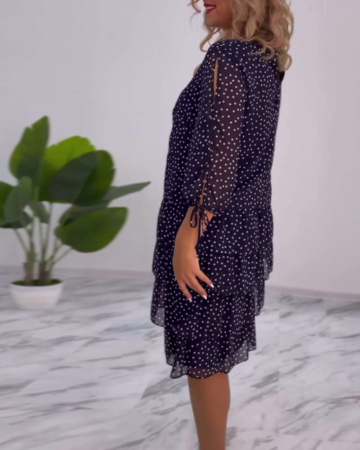 Zofia™ | Elegancka Sukienka w Kropki z Warstwowym Fasonem
