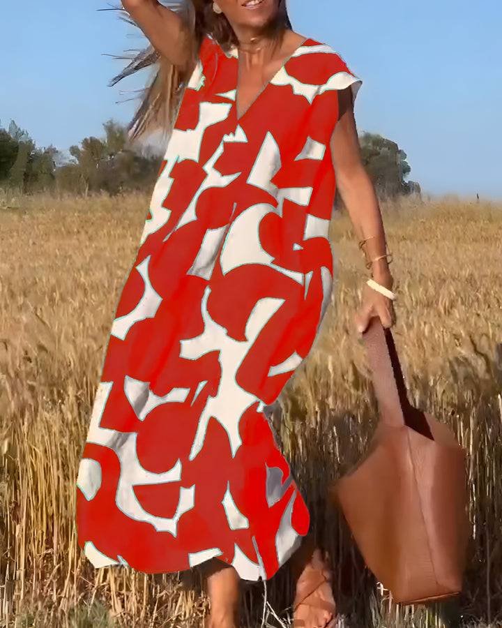 Jacqueline™ | Sukienka w Print i Dekoltem w Kształcie V