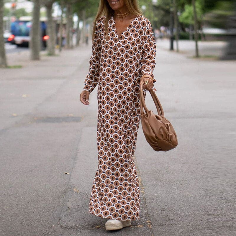 Elena™ | Elegancka Sukienka Maxi z Dekoltem w Serek