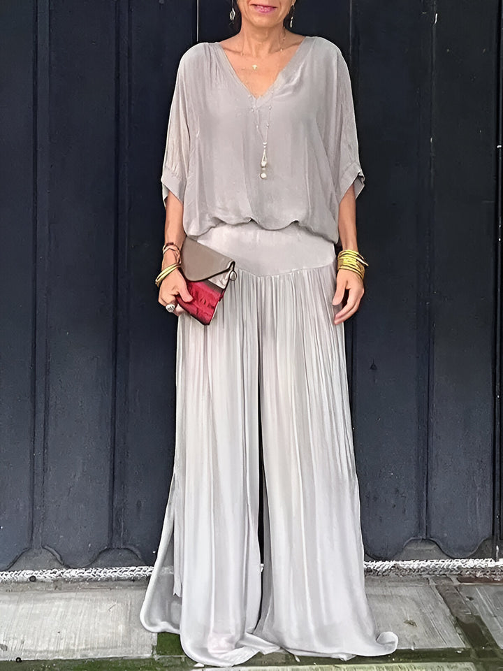 Louise™ | Elegancki zestaw z topem w serek i spodniami