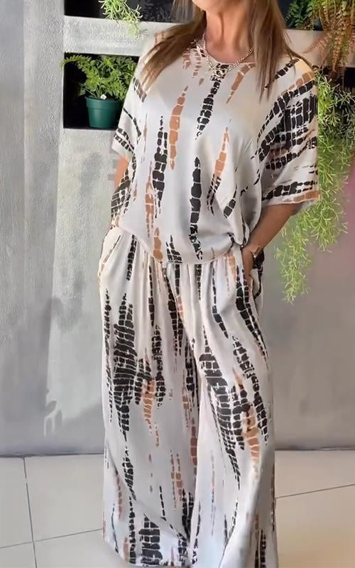 Fiera™ | Zestaw casualowy z satyny z okrągłym dekoltem