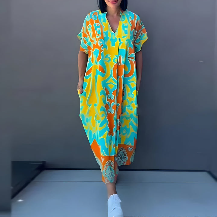 Sylwia™ | Zwiewna Sukienka Maxi z Kolorowym Wzorem